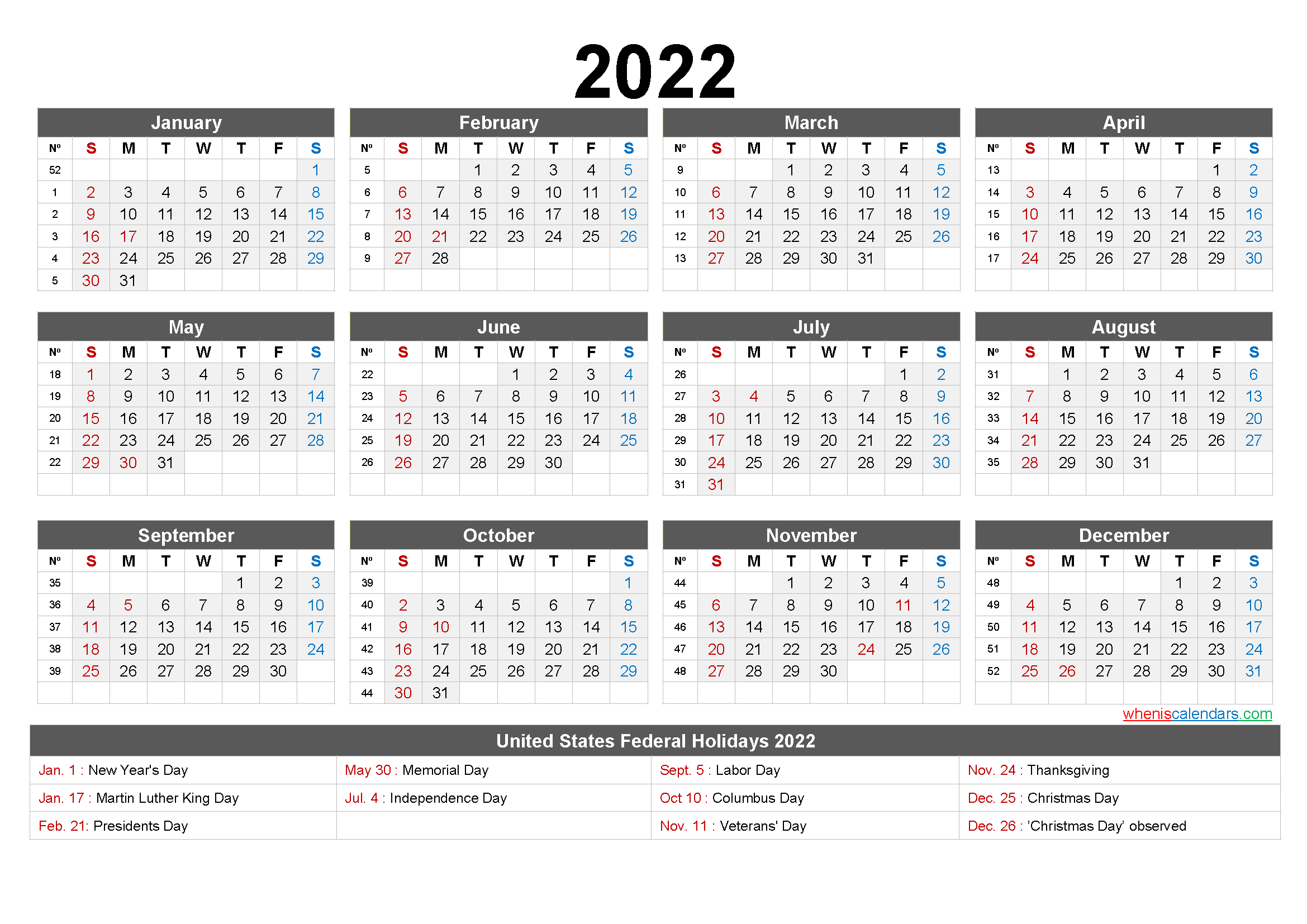 2022 Holiday Calendar Holidayportrait Orientation Free Printable Templates Free Download Distancelatlong Com