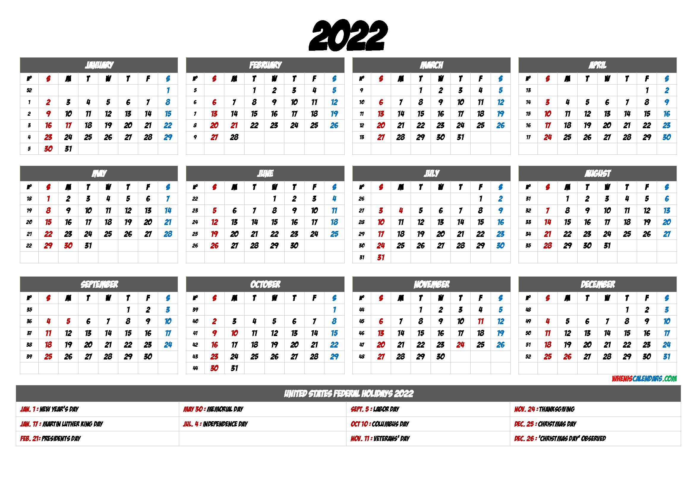 Free Printable Calendar 2022 9 Templates