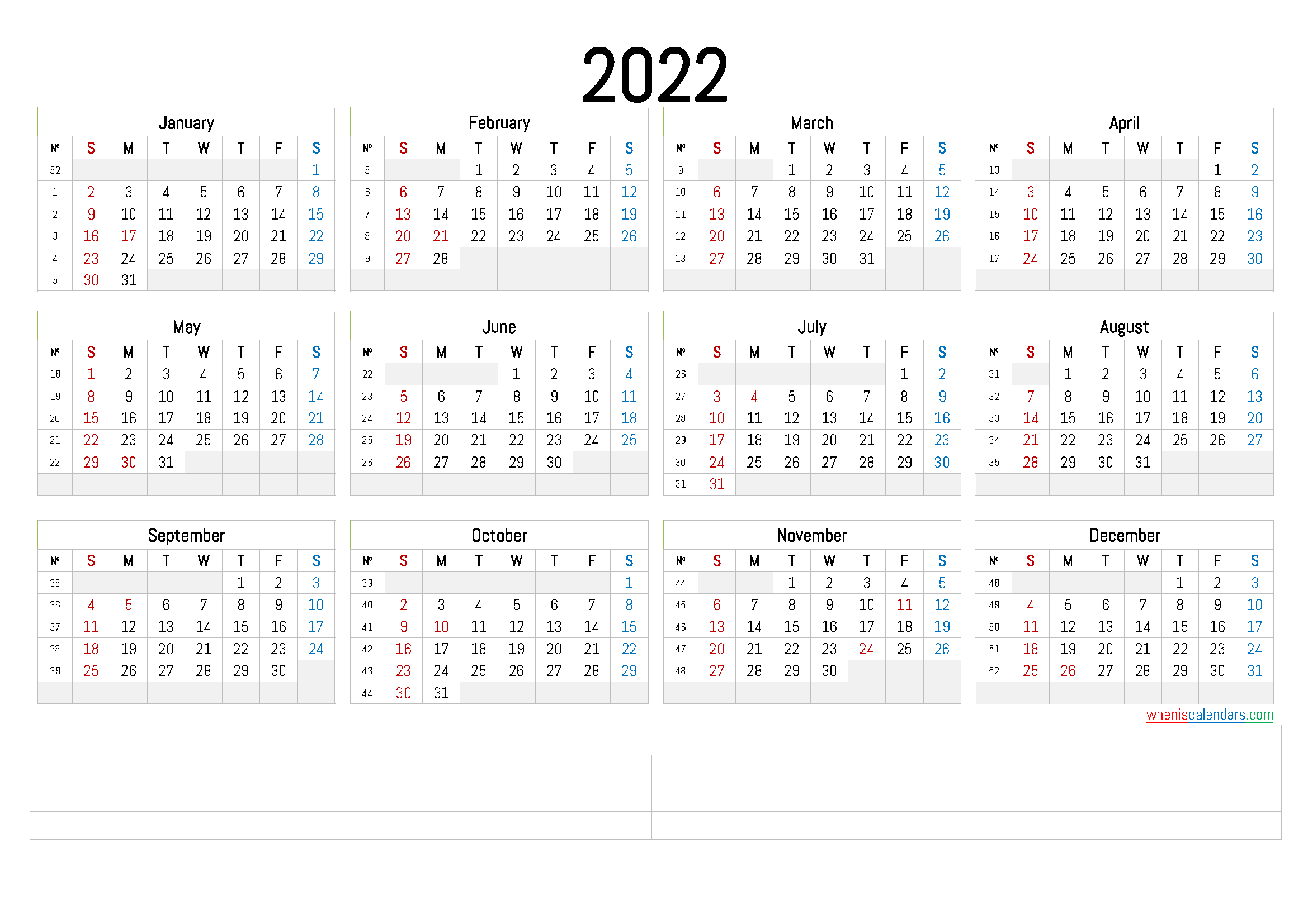 2022 Annual Calendar Printable (6 Templates) Free