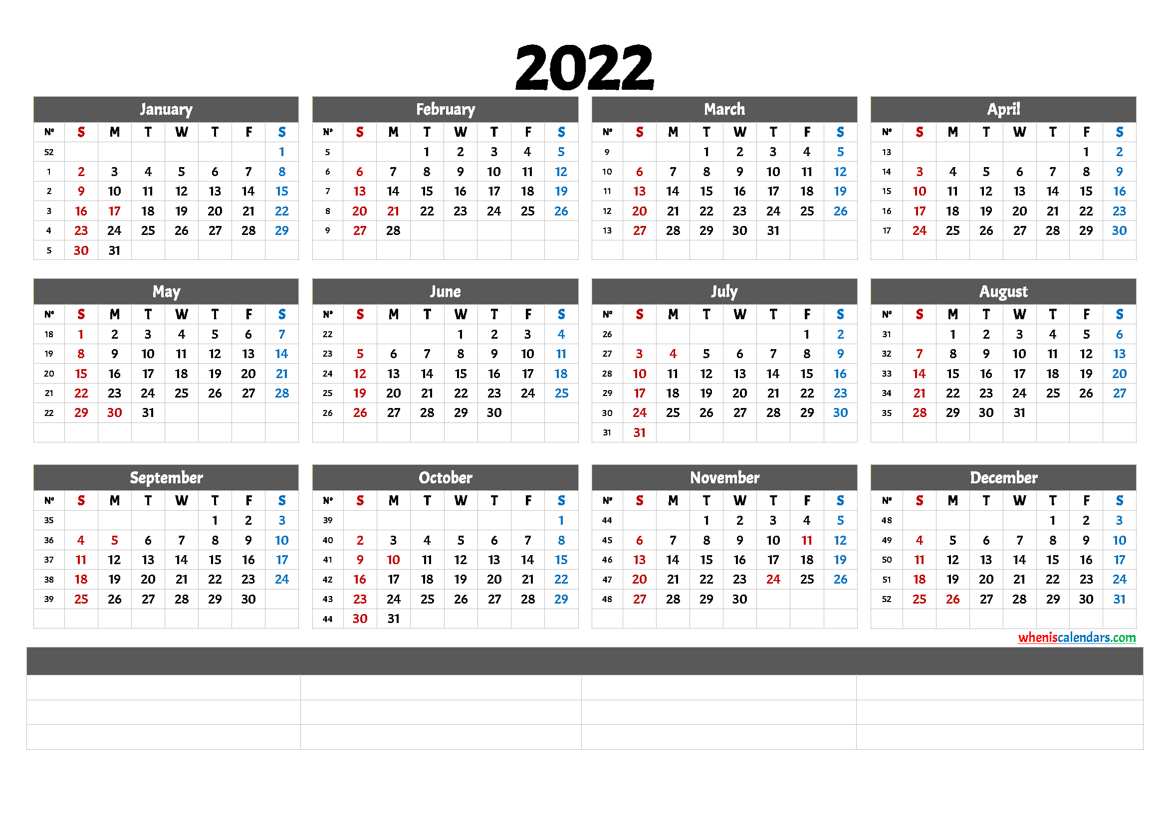 2022 Calendar Printable PDF