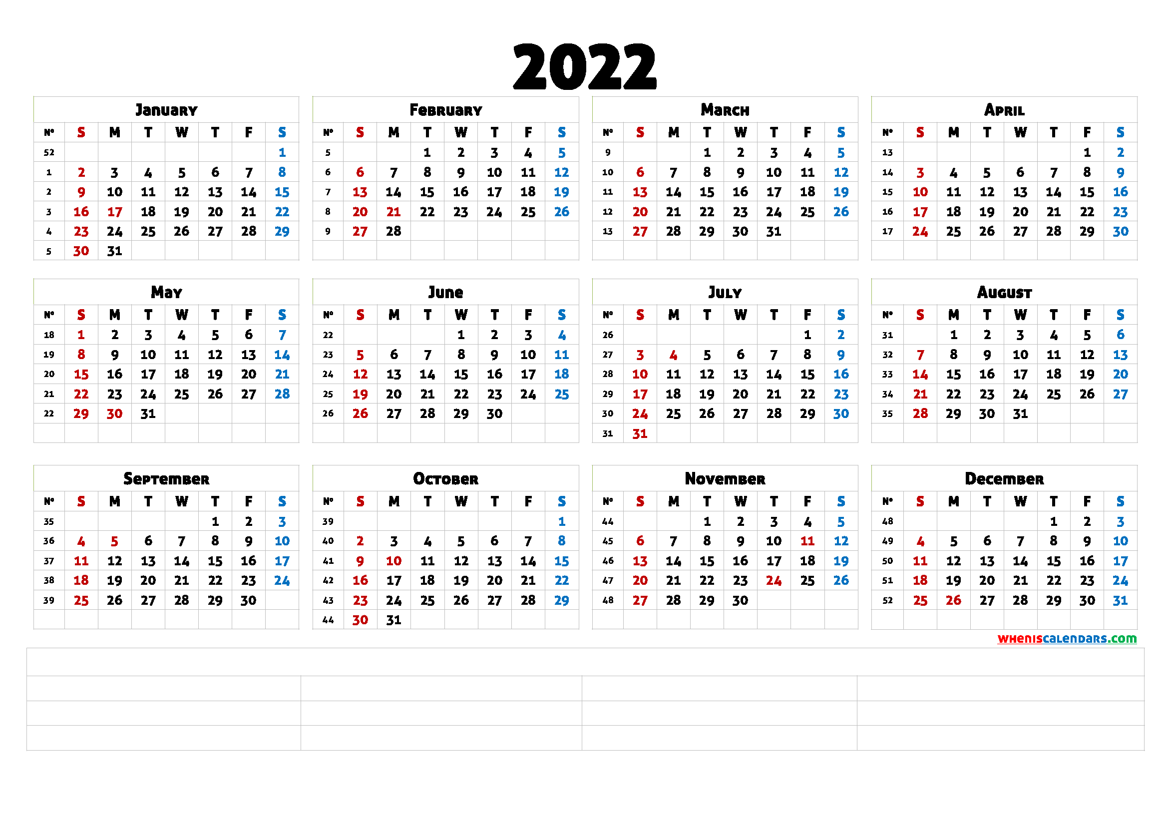 2022 12 Month Calendar Printable Premium Templates
