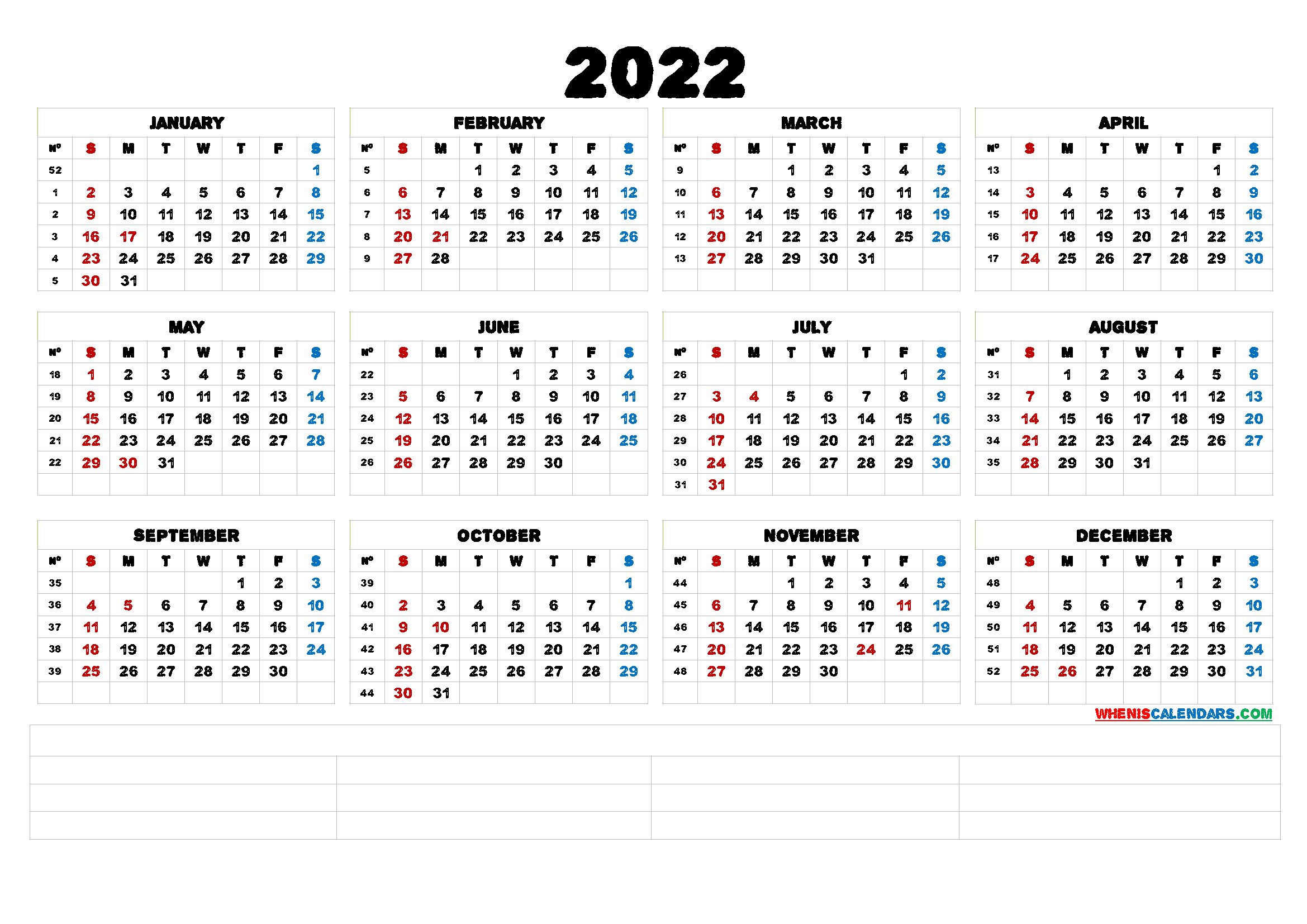 Printable Blank Calendar 2022