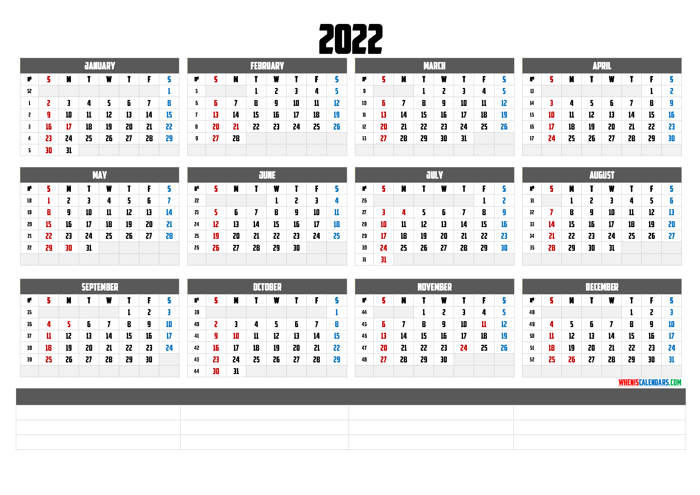Cute Printable Calendar 2022