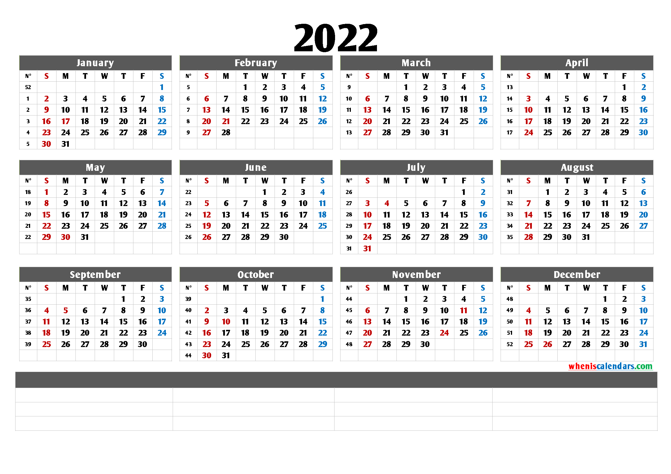 2022 Cute Printable Monthly Calendar