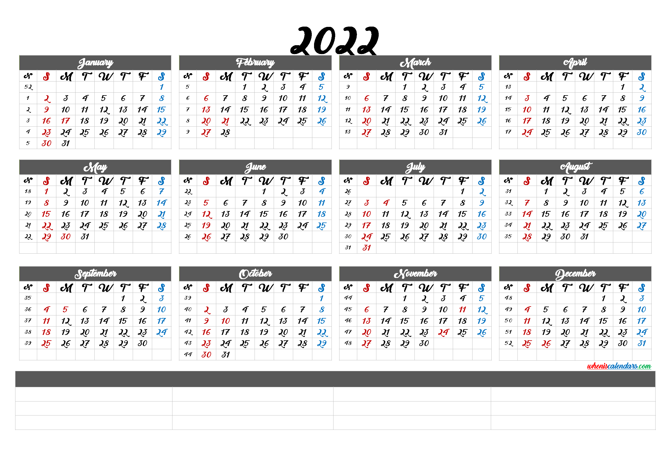 Free Printable Calendar Templates 2022