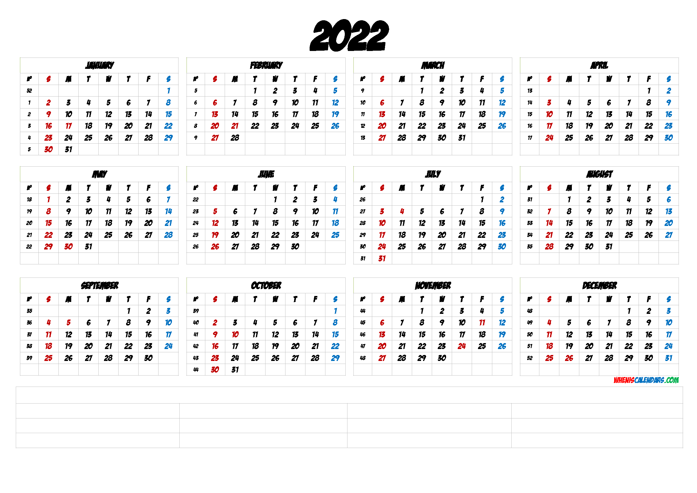Free 2022 Calendar Printable