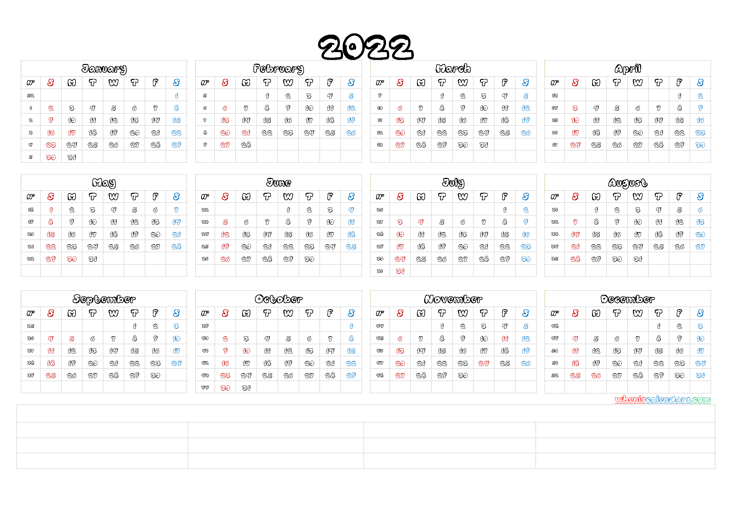 Free 2022 Calendar Printable PDF