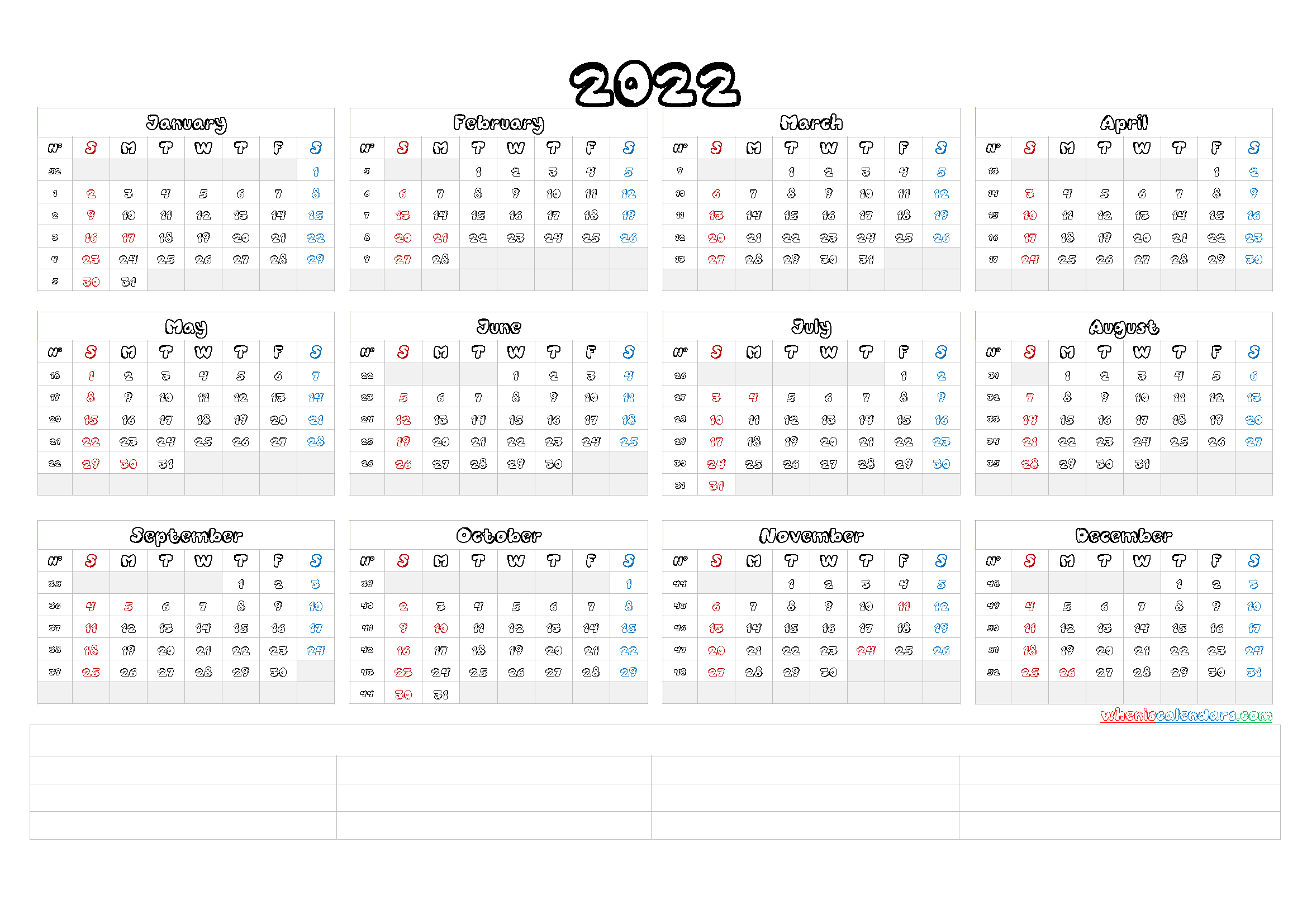 Cute 2022 Calendar Printable PDF