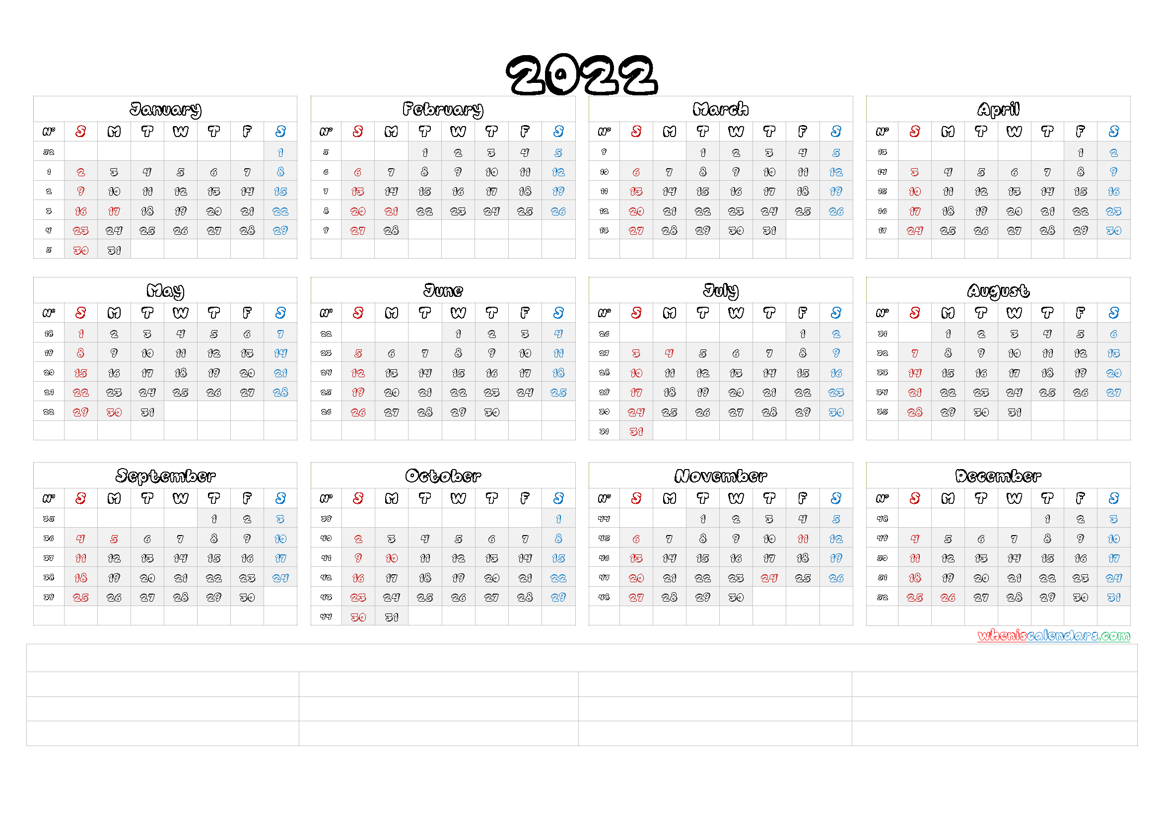 Free Printable Blank Calendar 2022