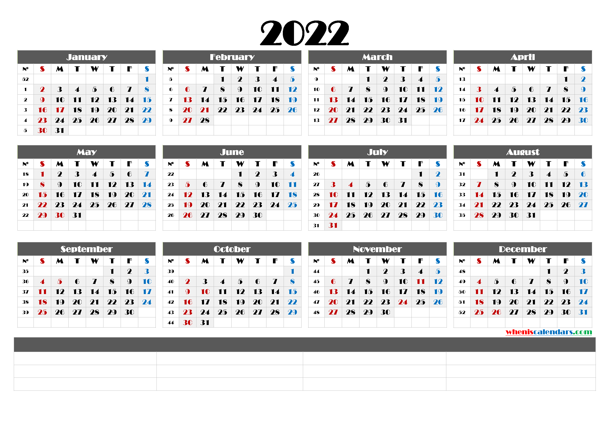 Free Printable Calendar Templates 2022