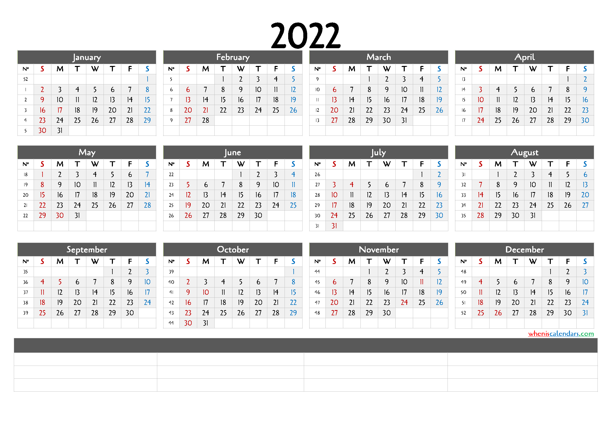 Printable Calendar Templates 2022