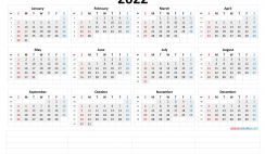 2022 Annual Calendar Printable