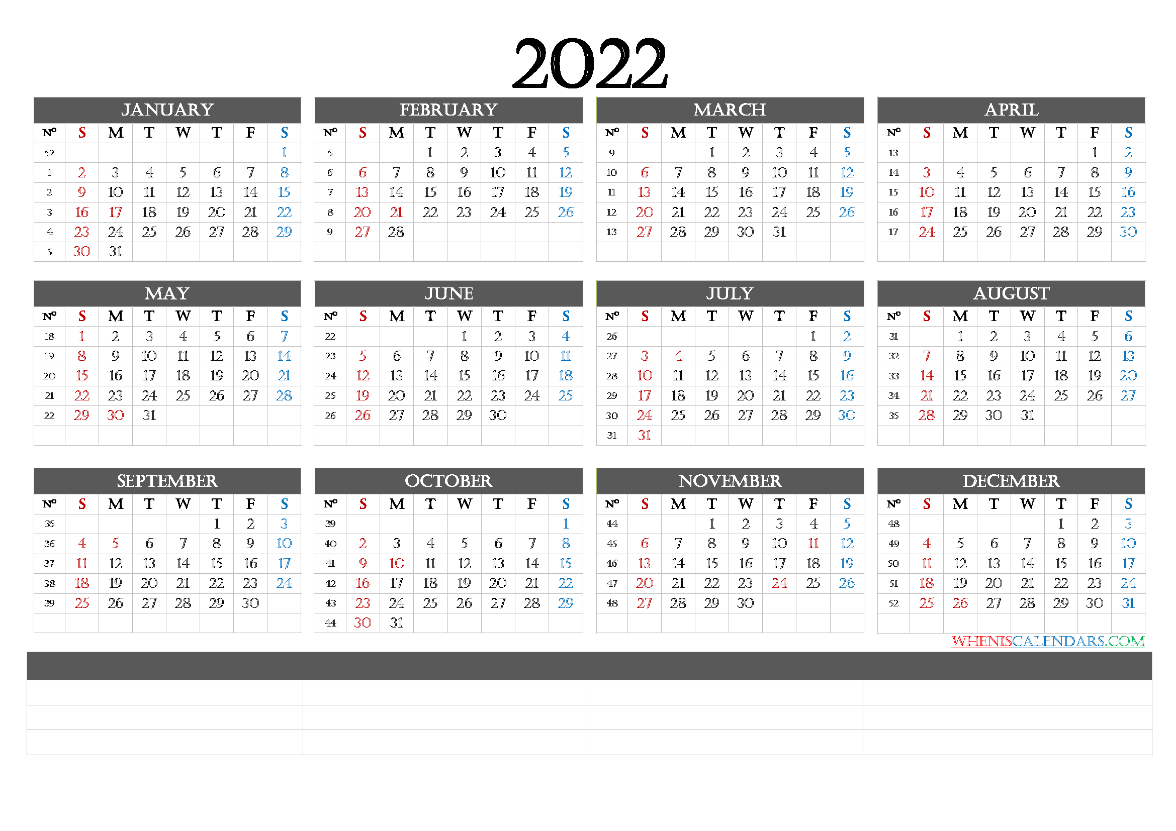 2022 Free Yearly Calendar Template Word Premium Templates