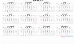 2022 12 Month Calendar Printable