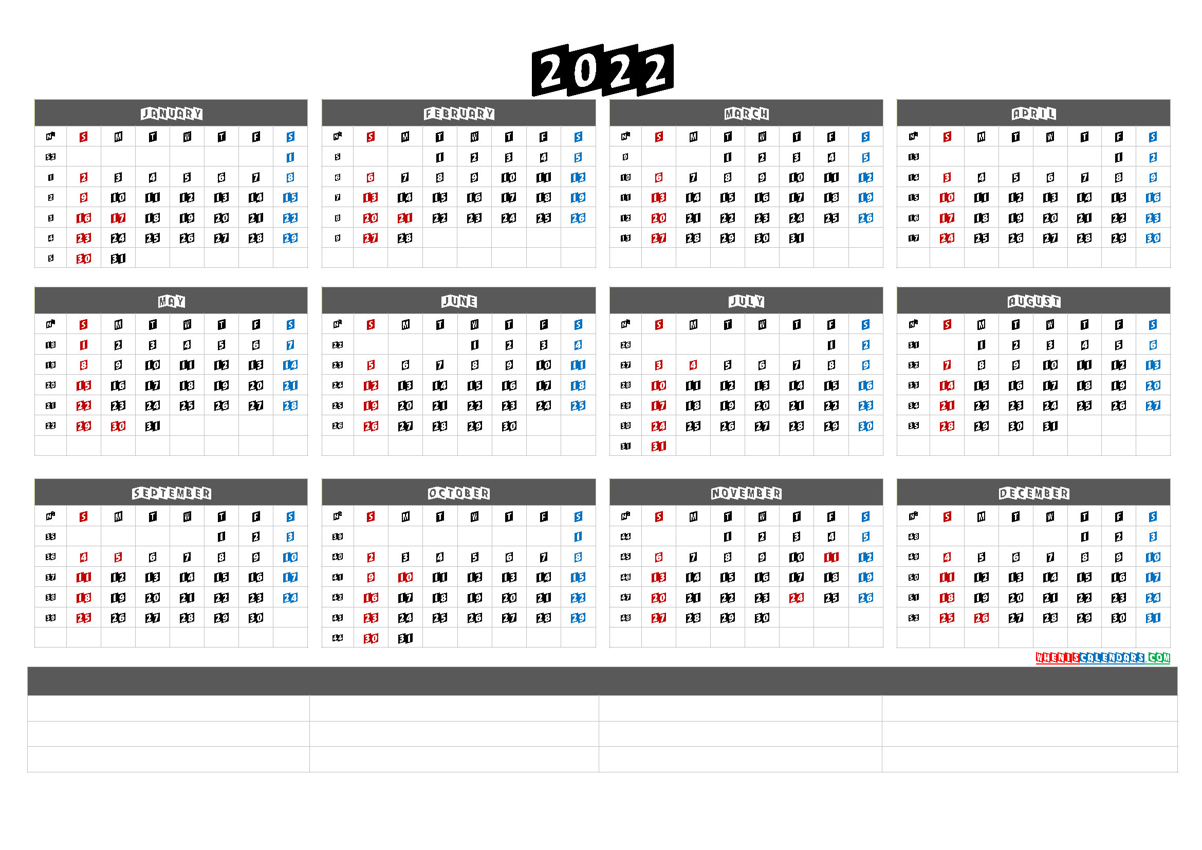 Free Printable Calendars 2022