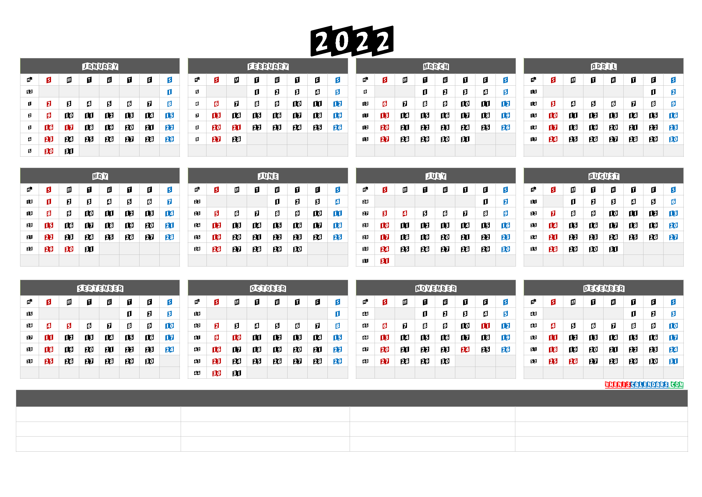 Printable Blank Calendar 2022