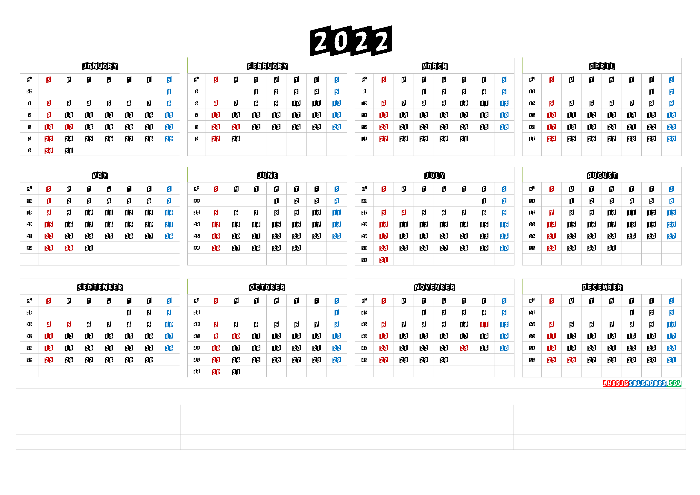 Blank Calendar 2022 Printable