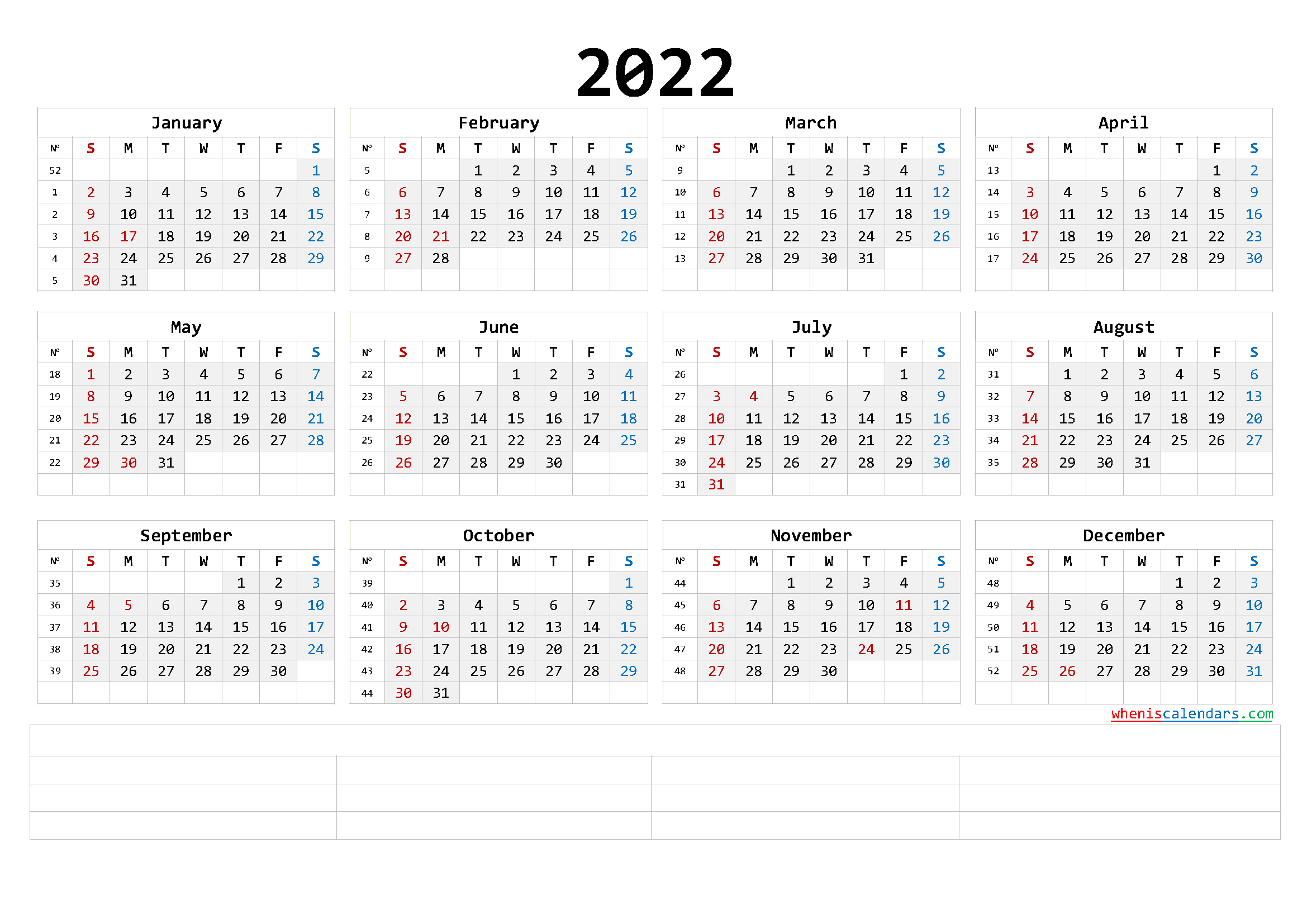 2022 Calendar with Holidays PDF