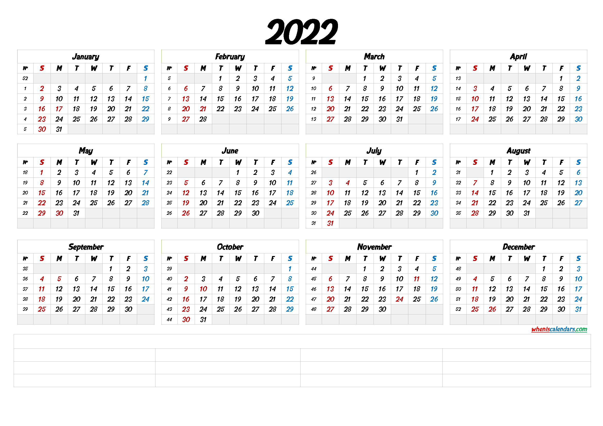 2022 Printable Calendar One Page