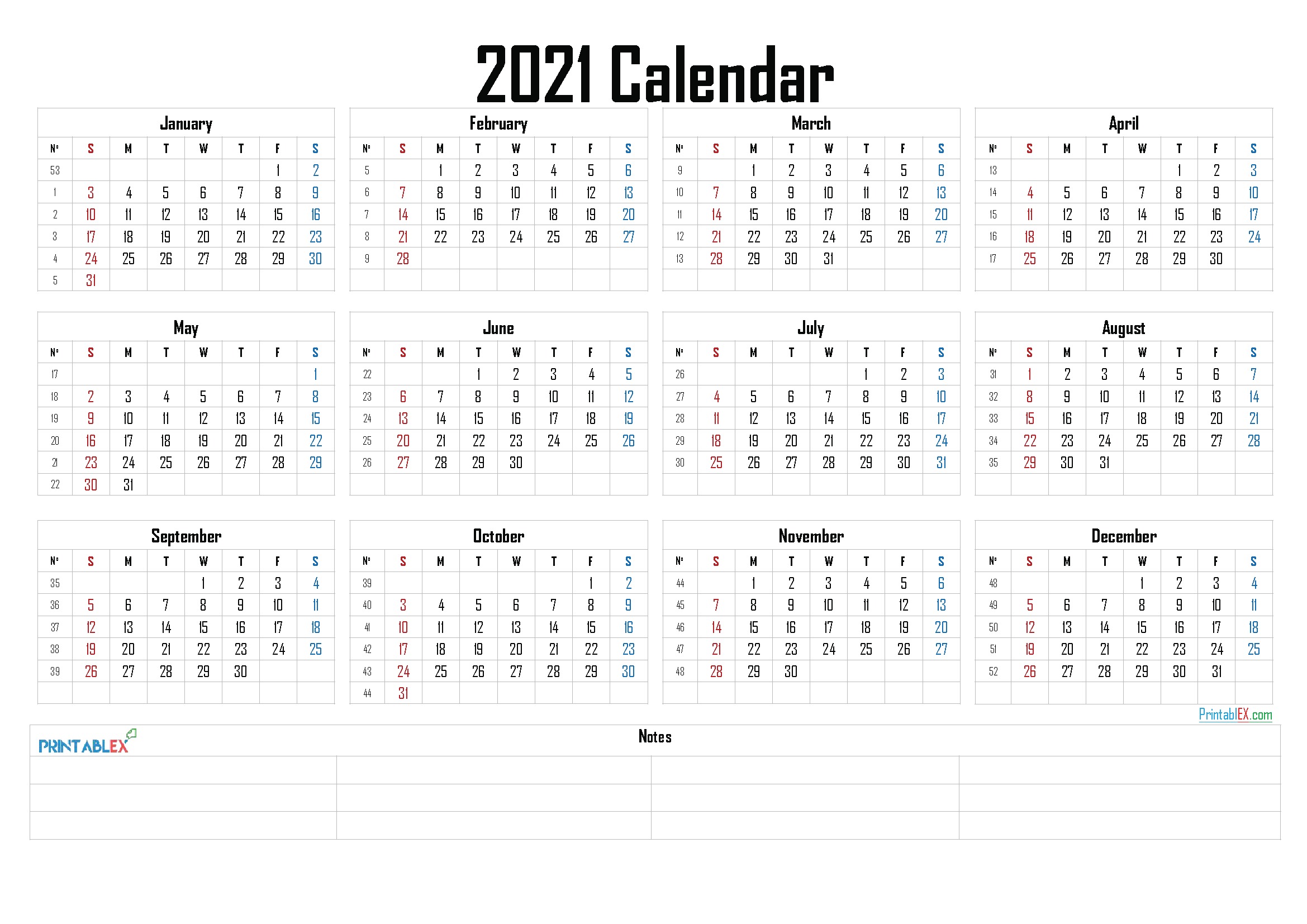 Free Printable 2021 Calendar by Month