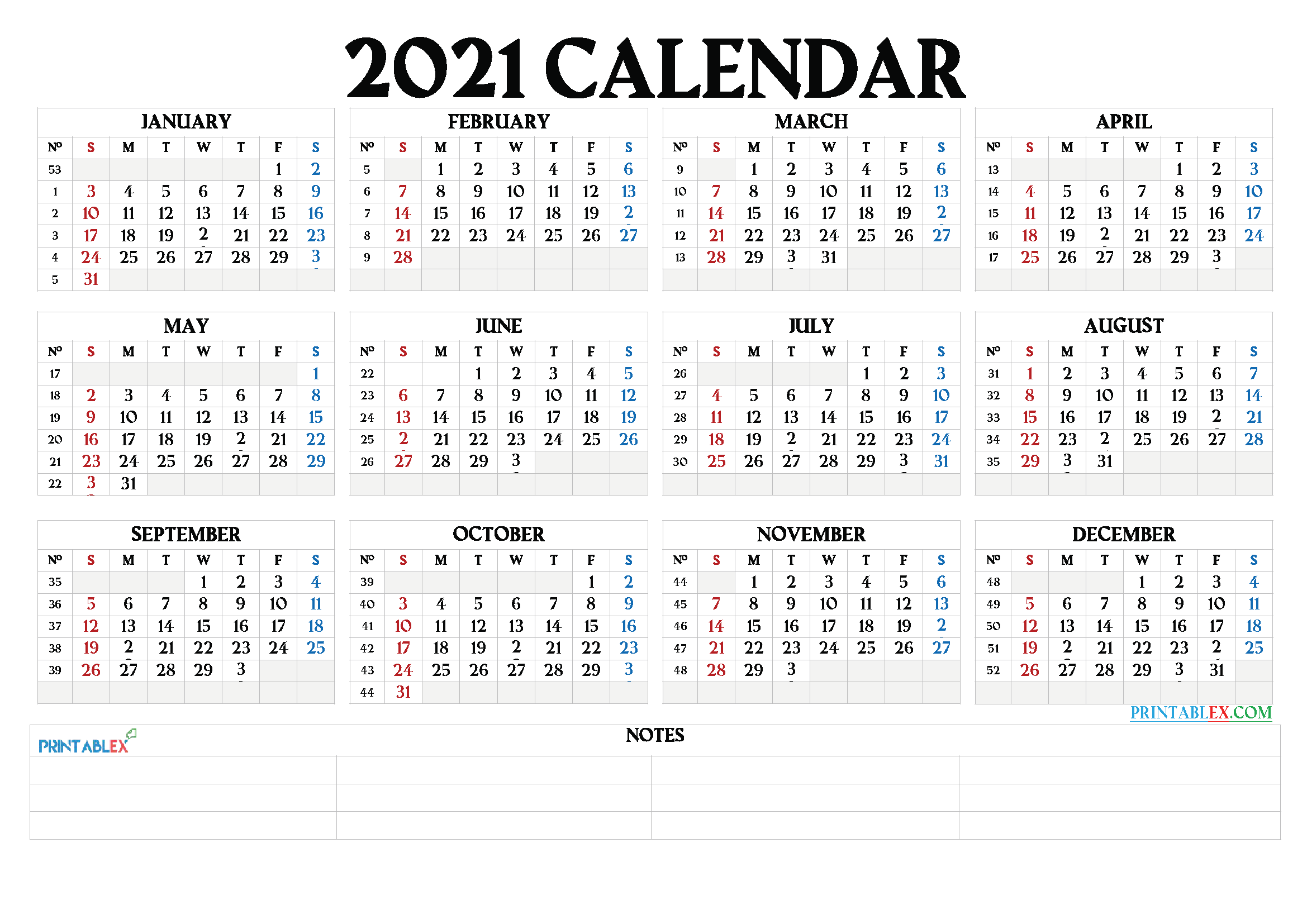 Free Printable 2021 Calendar by Year