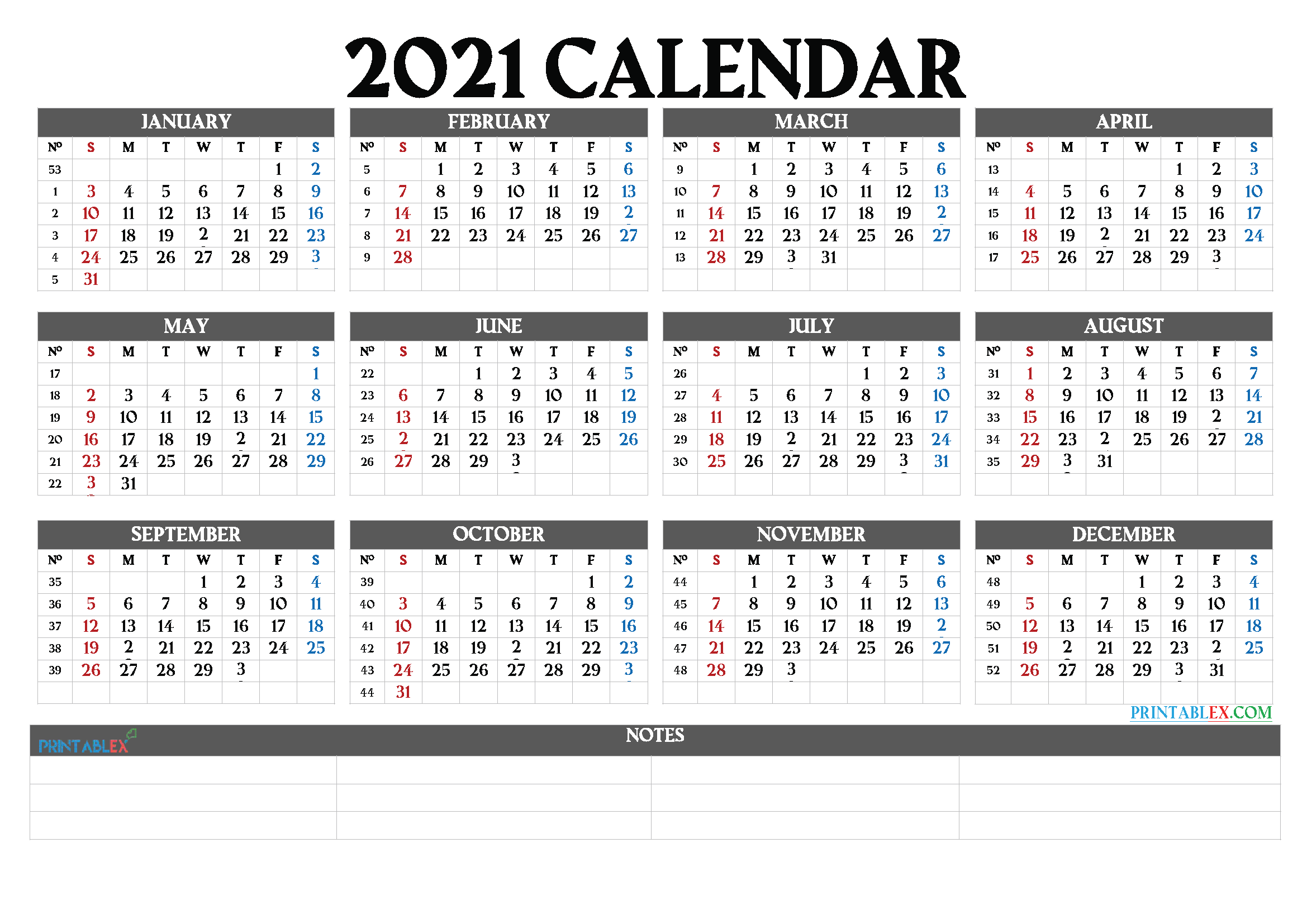 2021 Calendar With Week Numbers Printable 21ytw61