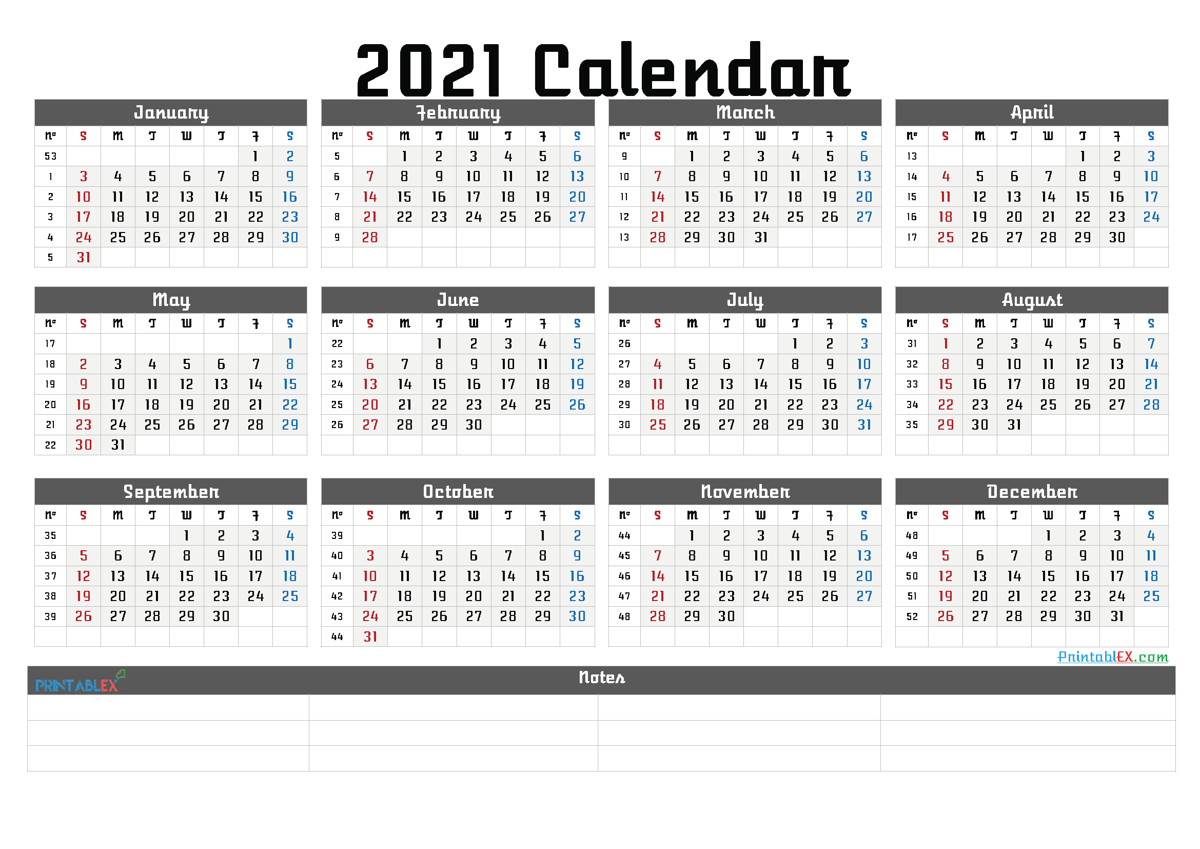 Printable Calendar Templates 2021