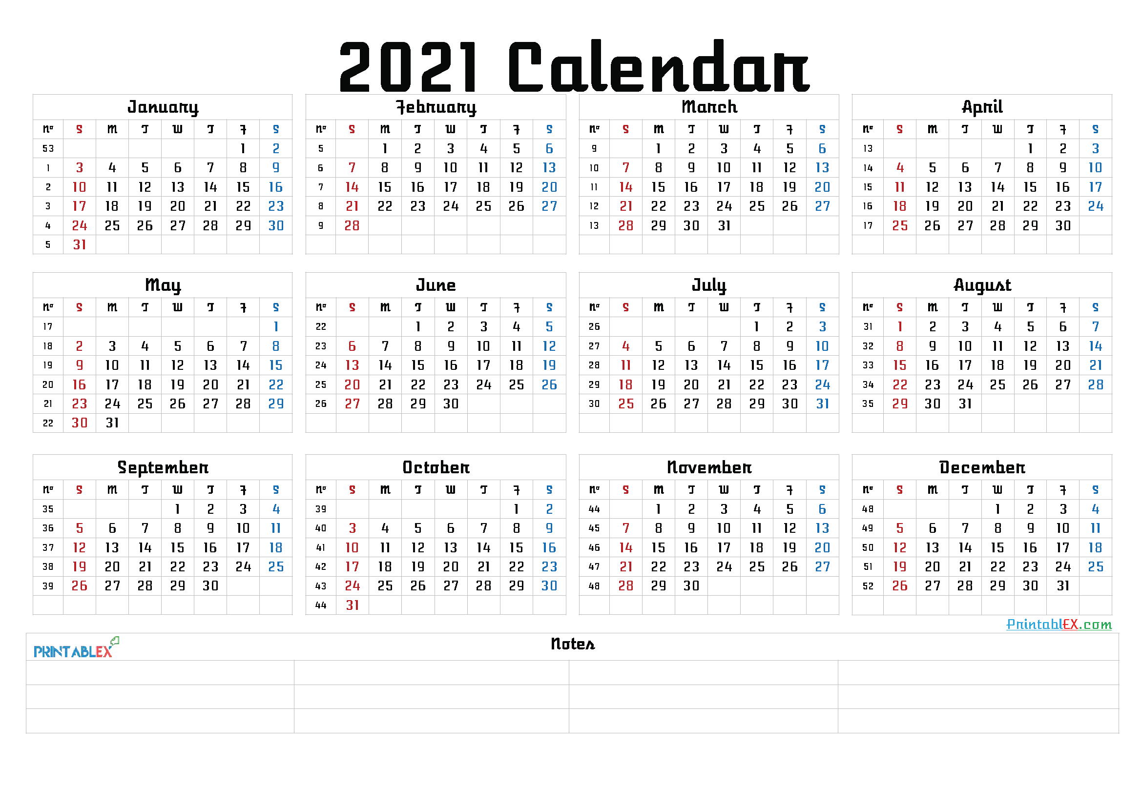 Free Printable 2021 Calendar By Month - 21ytw106.