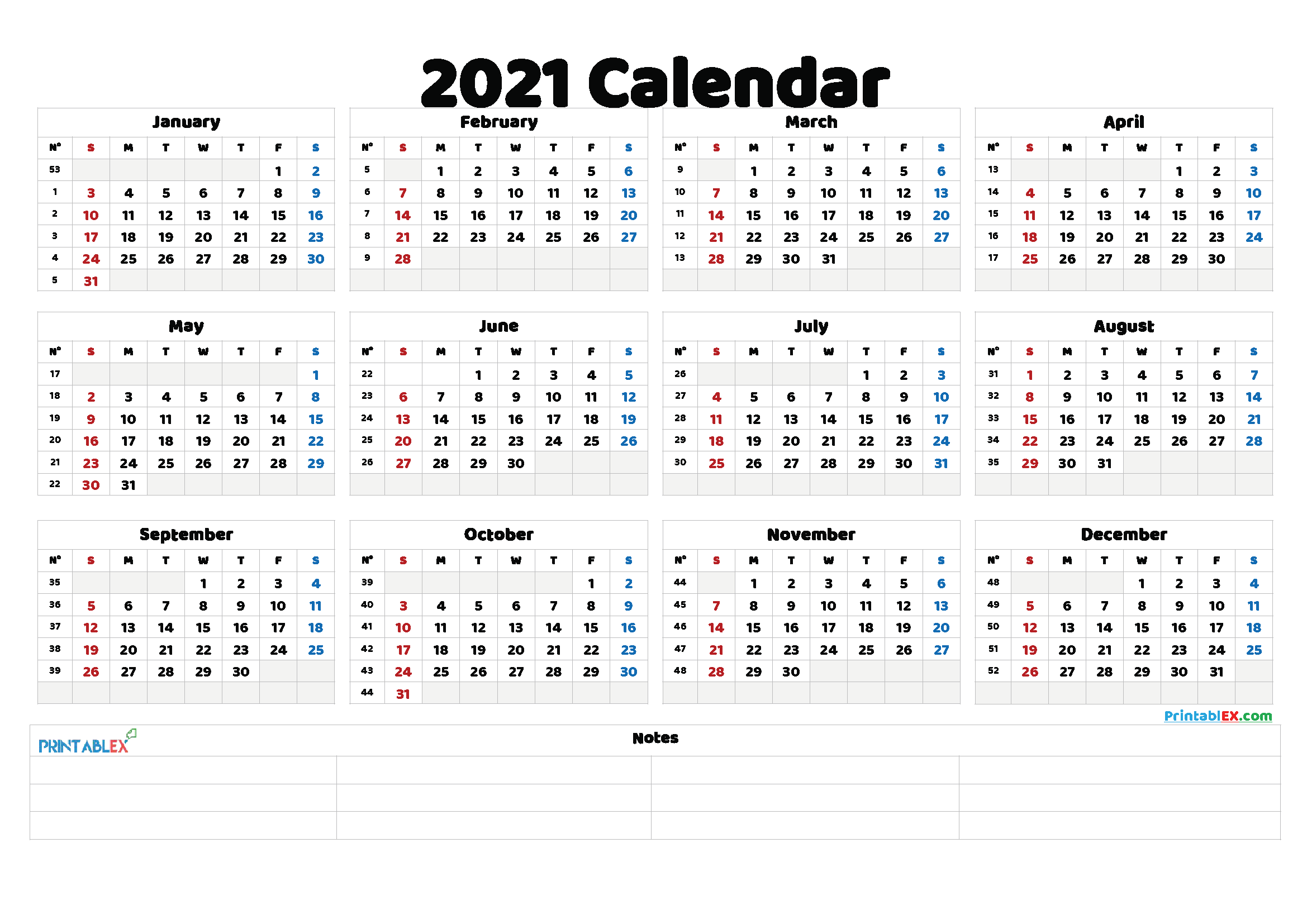 Free 2021 Yearly Calender Template / Free Printable Year ...