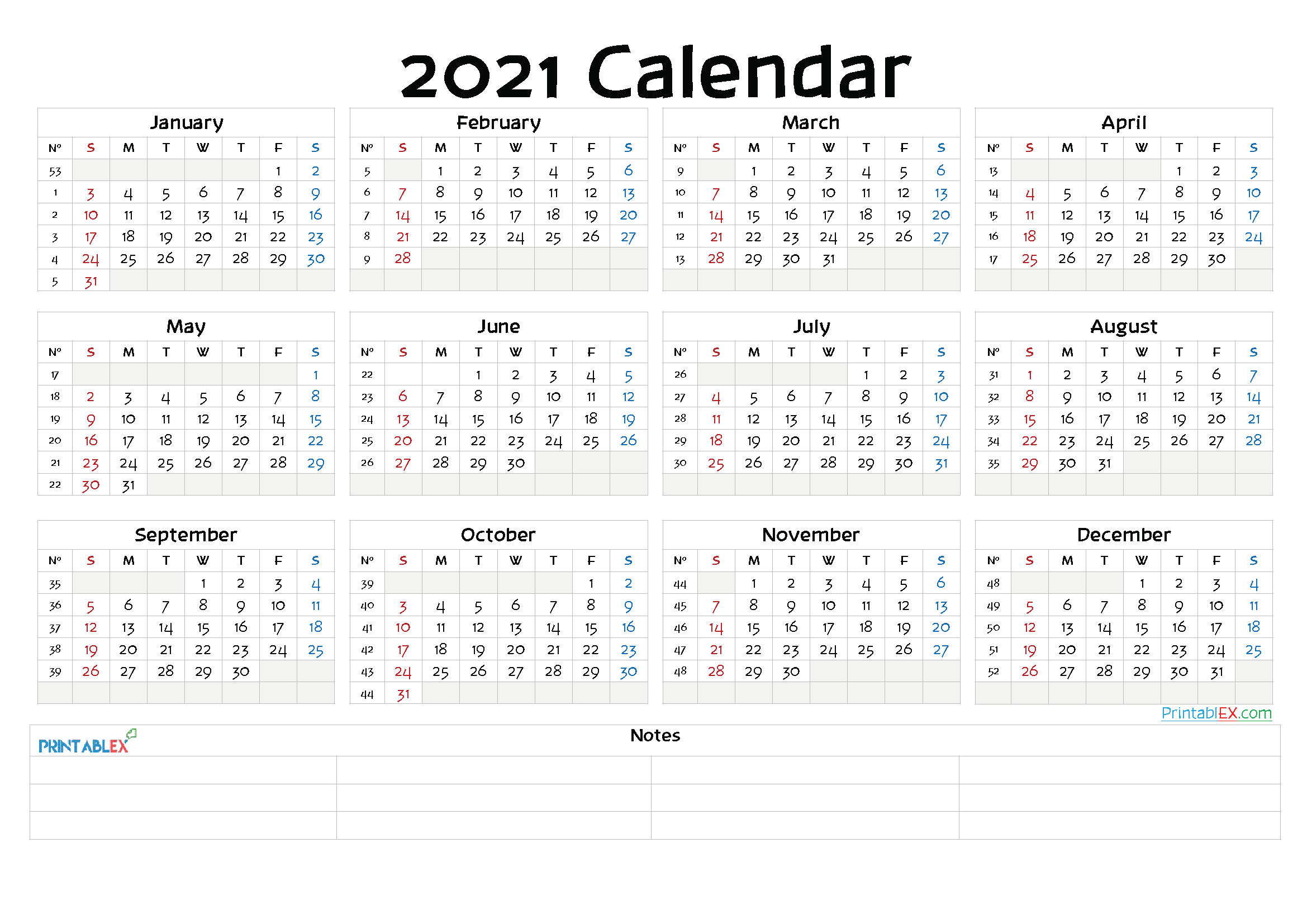 44+ 2021 Year At A Glance Calendar Printable Background
