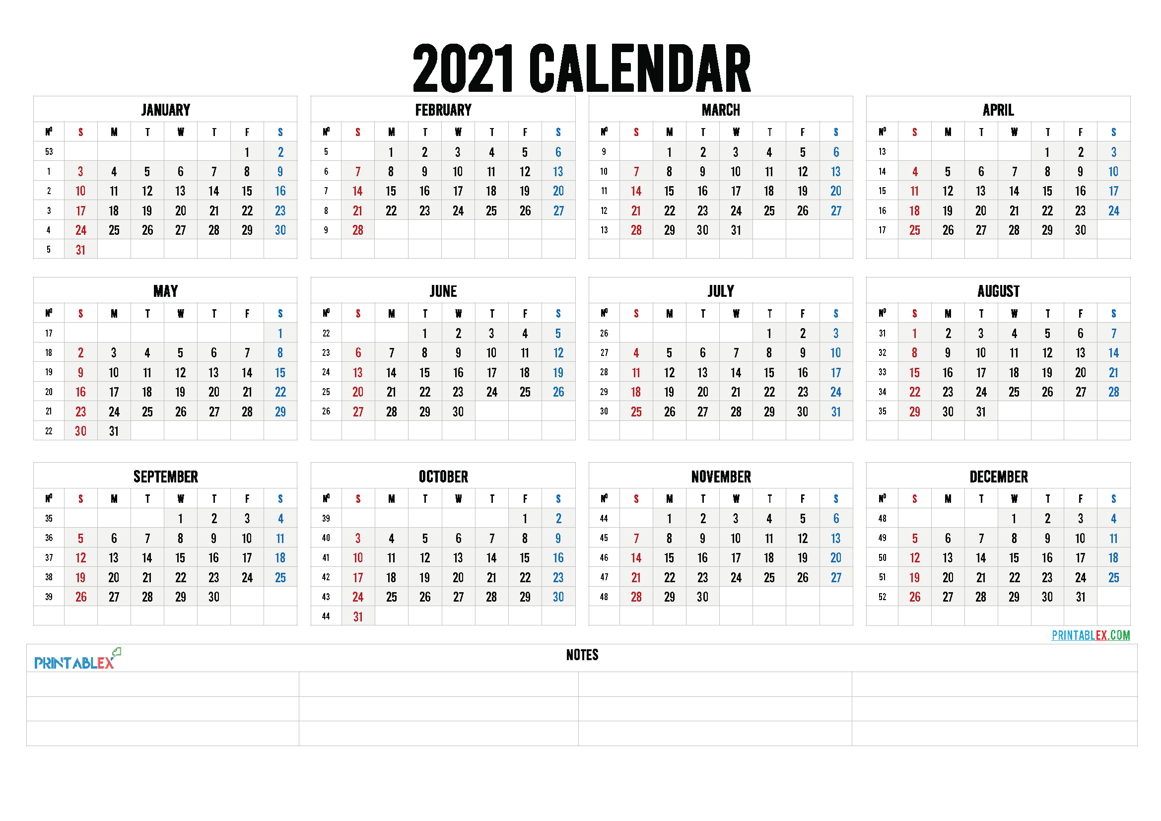 Printable 2021 Calendar by Month
