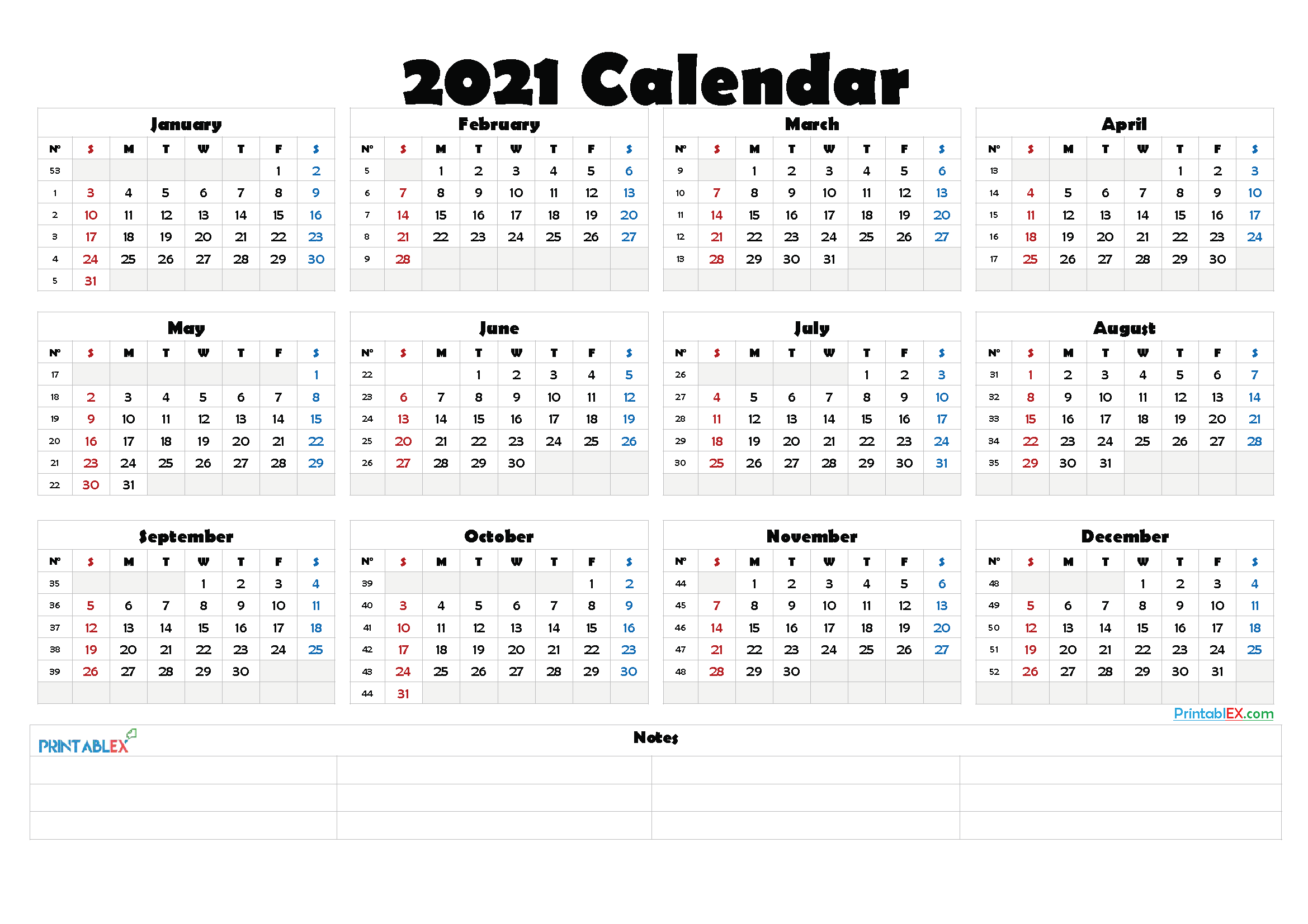 2021 Calendar With Week Number Printable Free - 2021 Free ...