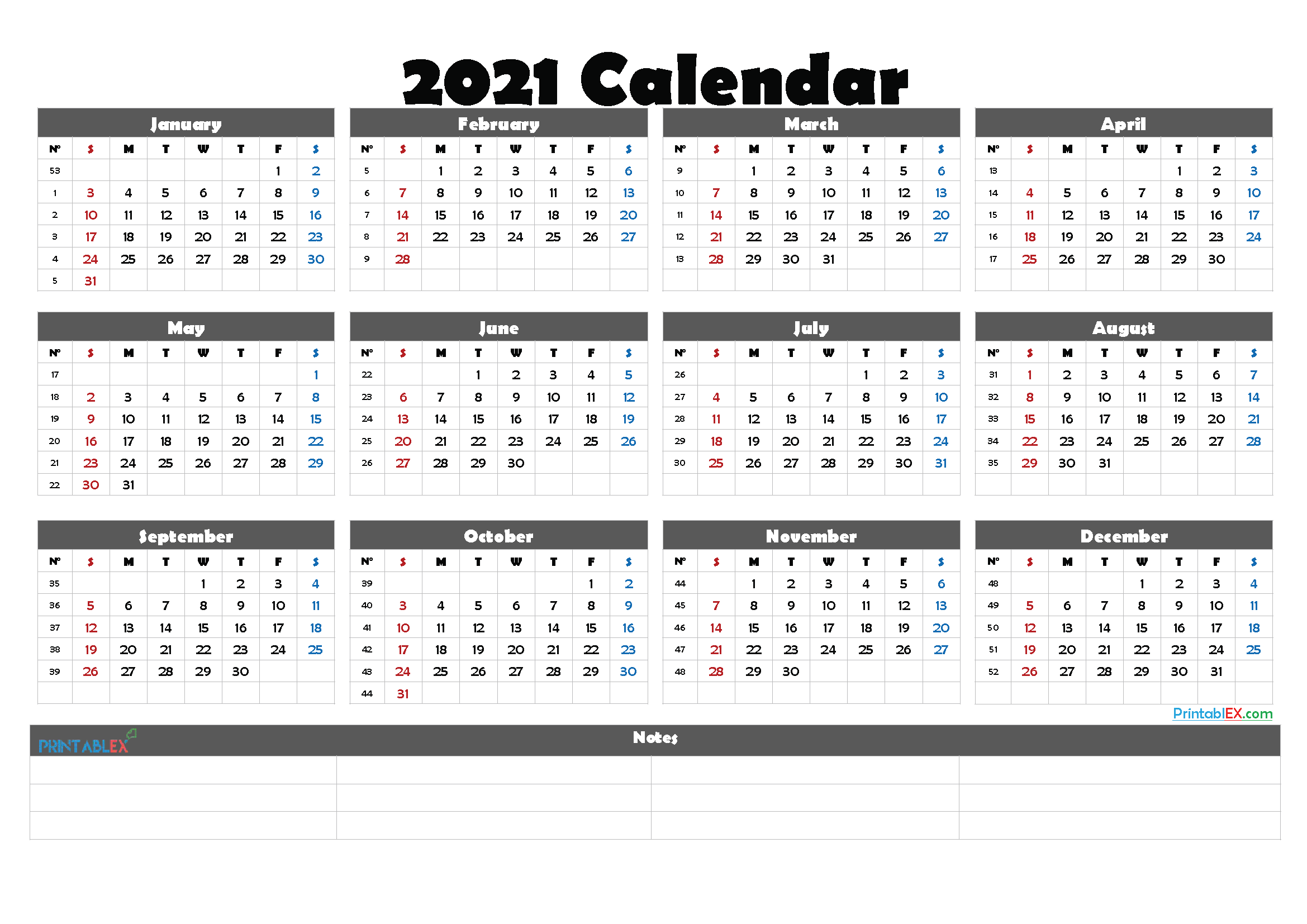 Printable 2021 Calendar by Year
