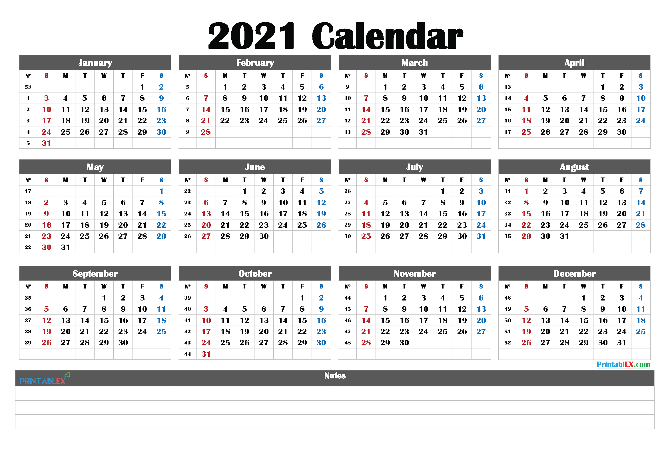 2021 Calendar With Week Numbers Printable 21ytw187