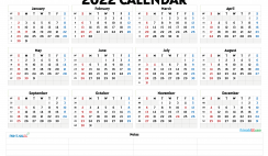 2022 Free Printable Yearly Calendar