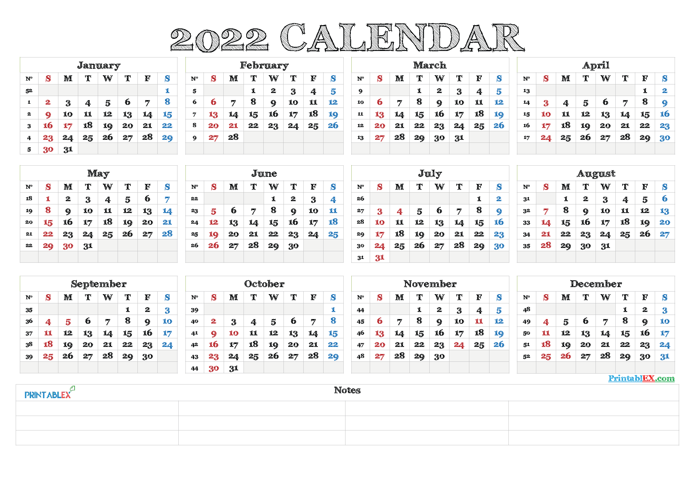 printable 2022 calendar by month