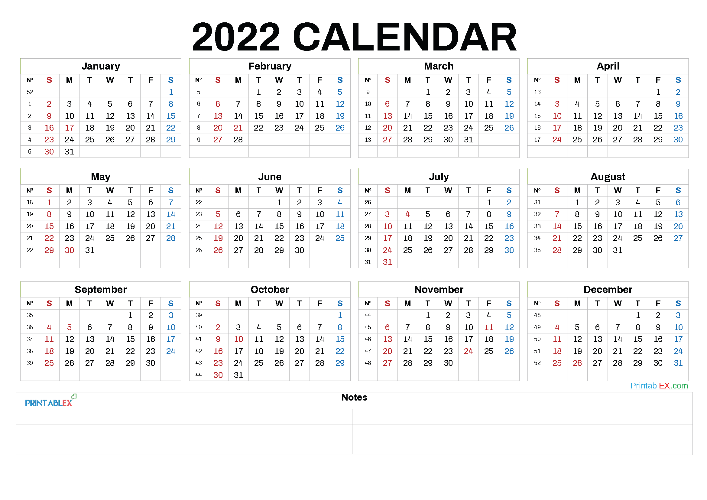 Blank Calendar 2022 Printable