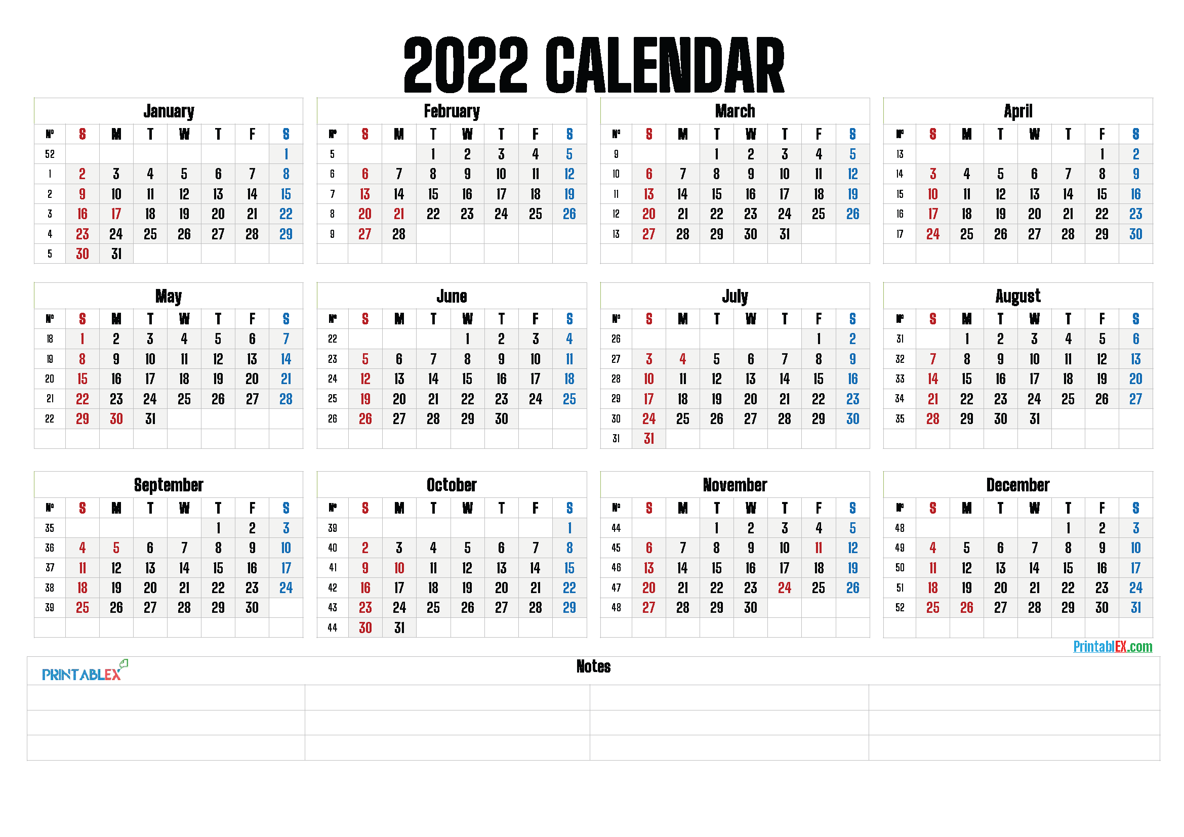 Printable 2022 Calendar Templates