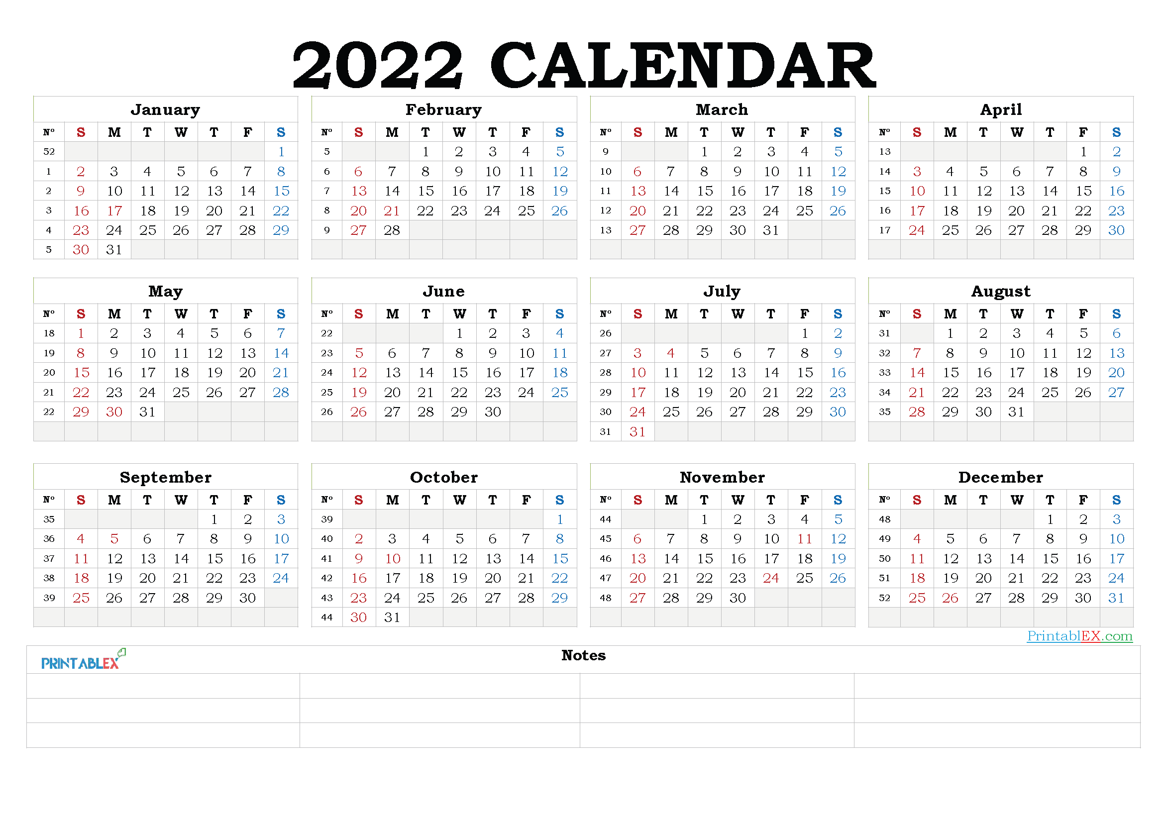 2022 Yearly Calendar Template Word 22ytw185