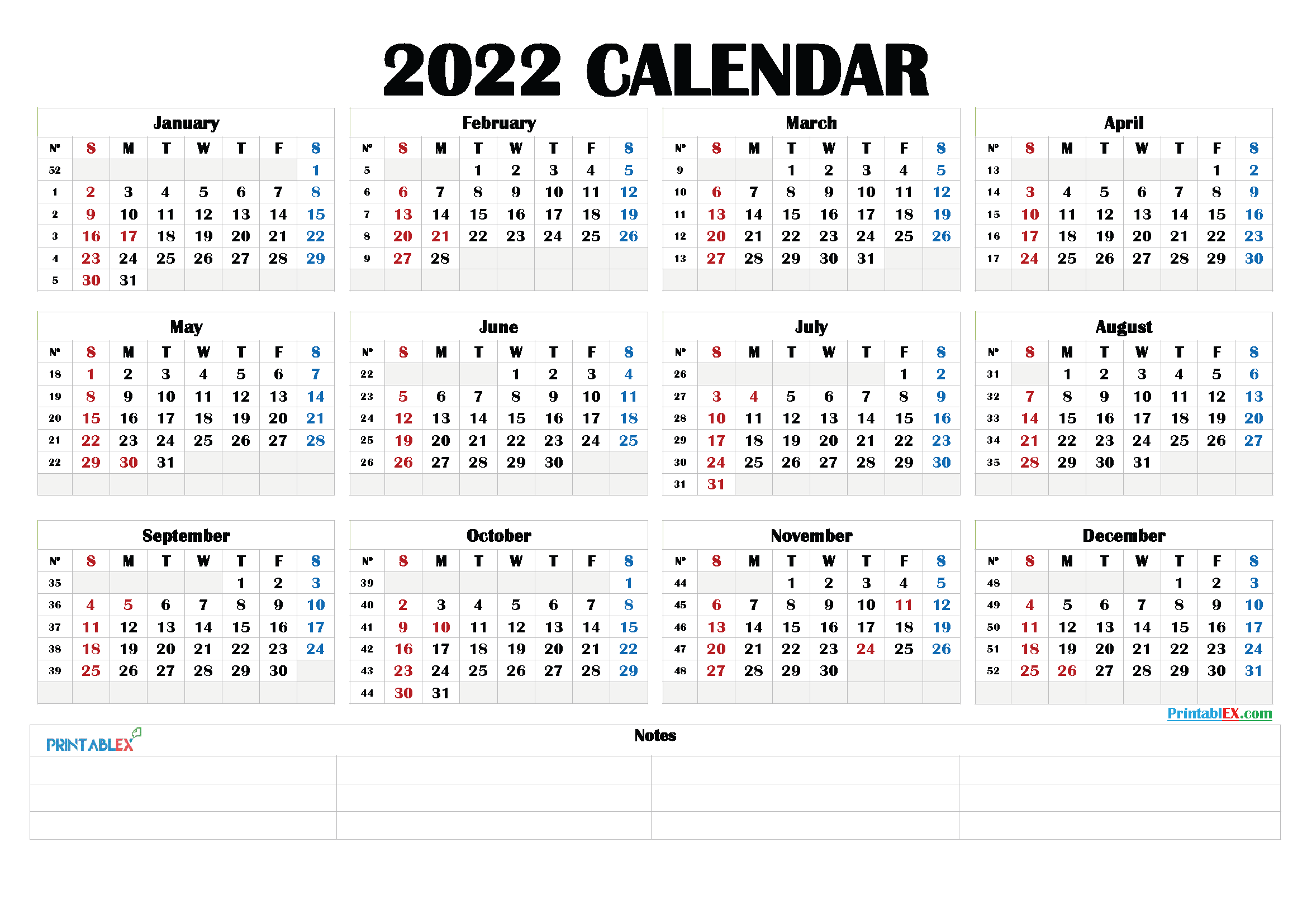 Free Printable 2022 Calendar by Year