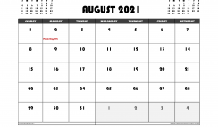 Free August 2021 Calendar Australia Printable