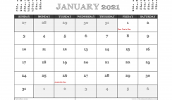 January 2021 Calendar Australia Printable