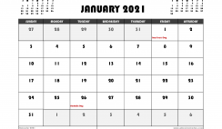 Free January 2021 Calendar Australia Printable