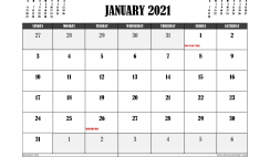 Free Printable January 2021 Calendar Australia