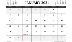 Free Printable January 2021 Calendar Australia