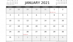 Free January 2021 Calendar Australia Printable