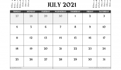 Printable July 2021 Calendar Australia
