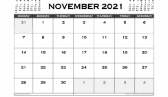 Printable November 2021 Calendar Australia