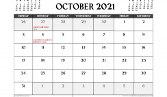 Printable October 2021 Calendar Australia