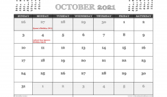 October 2021 Calendar Australia Printable